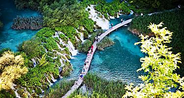 Aerial view of the Plitvice Lakes in Croatia