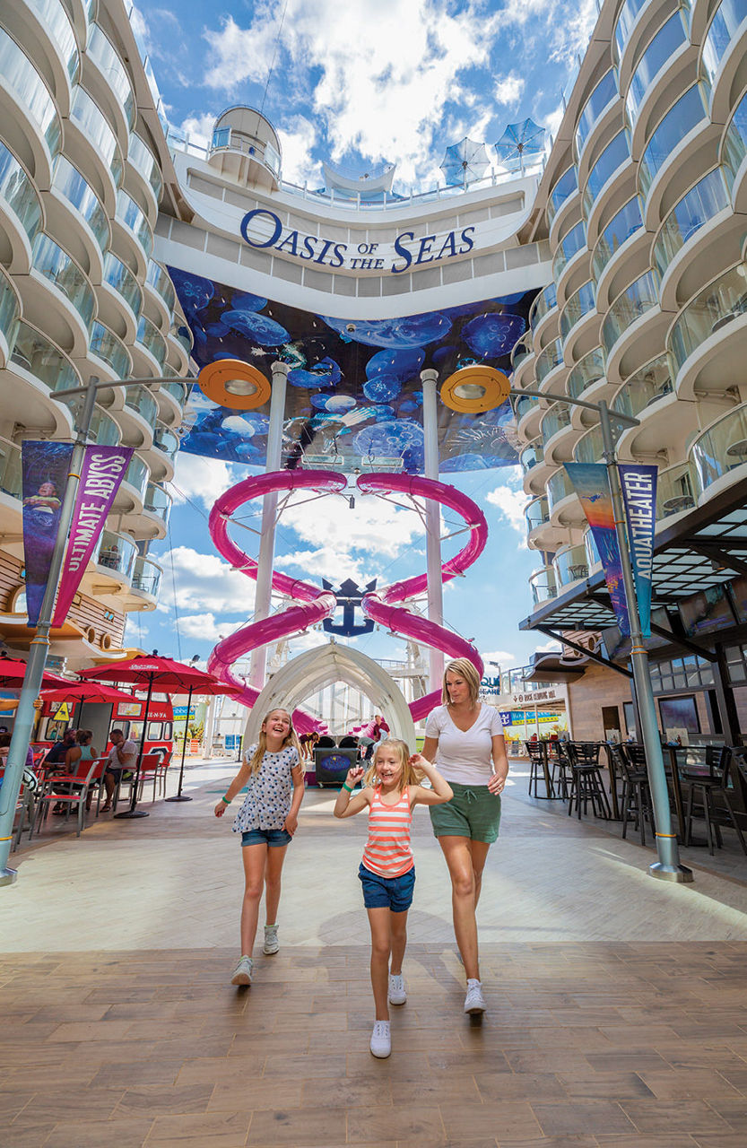 Oasis of the Seas Daughters and Mom Taking a Boardwalk Stroll