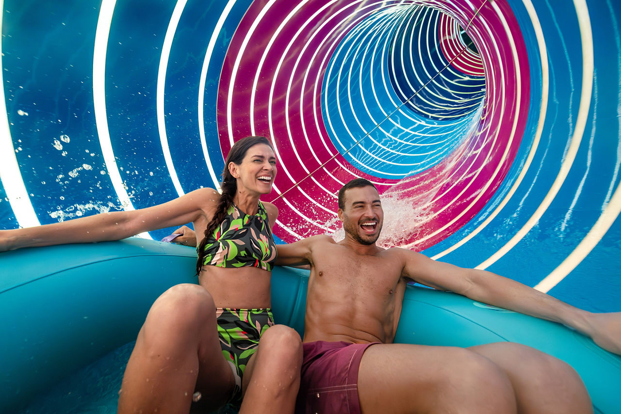 Couple Inside the Hurricane Hunter at Cat6 Waterpark