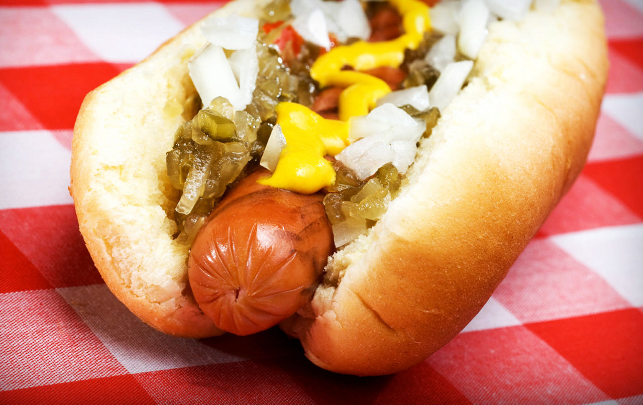 Close-Up of Hot Dog at Dog House