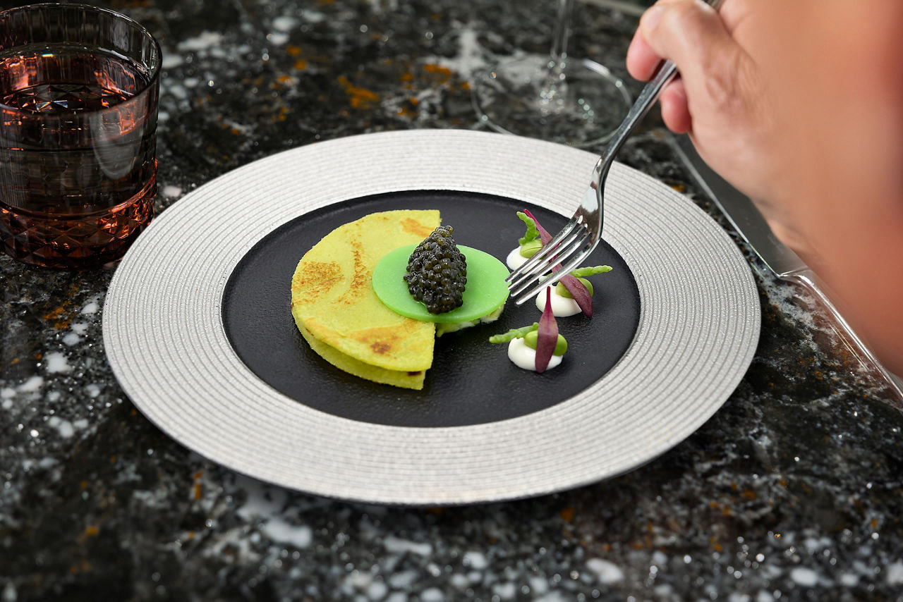 Pea Blinis with Caviar, Hollywoodland Supperclub