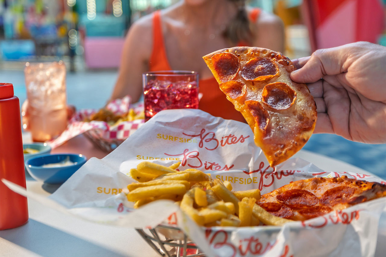 Pepperoni pizza toasties and french fries from Surfside Bites