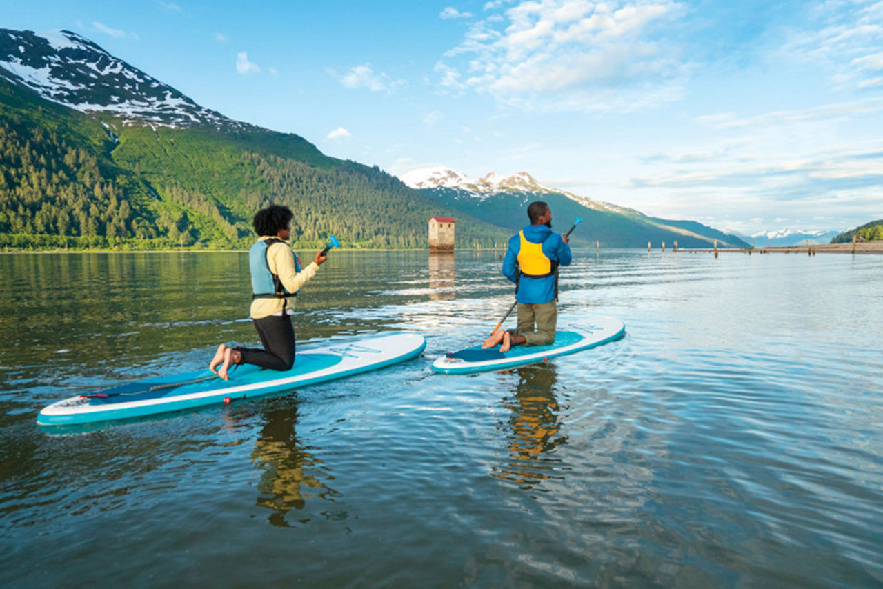 Couple Paddle-boarding, Juneau, Alaska