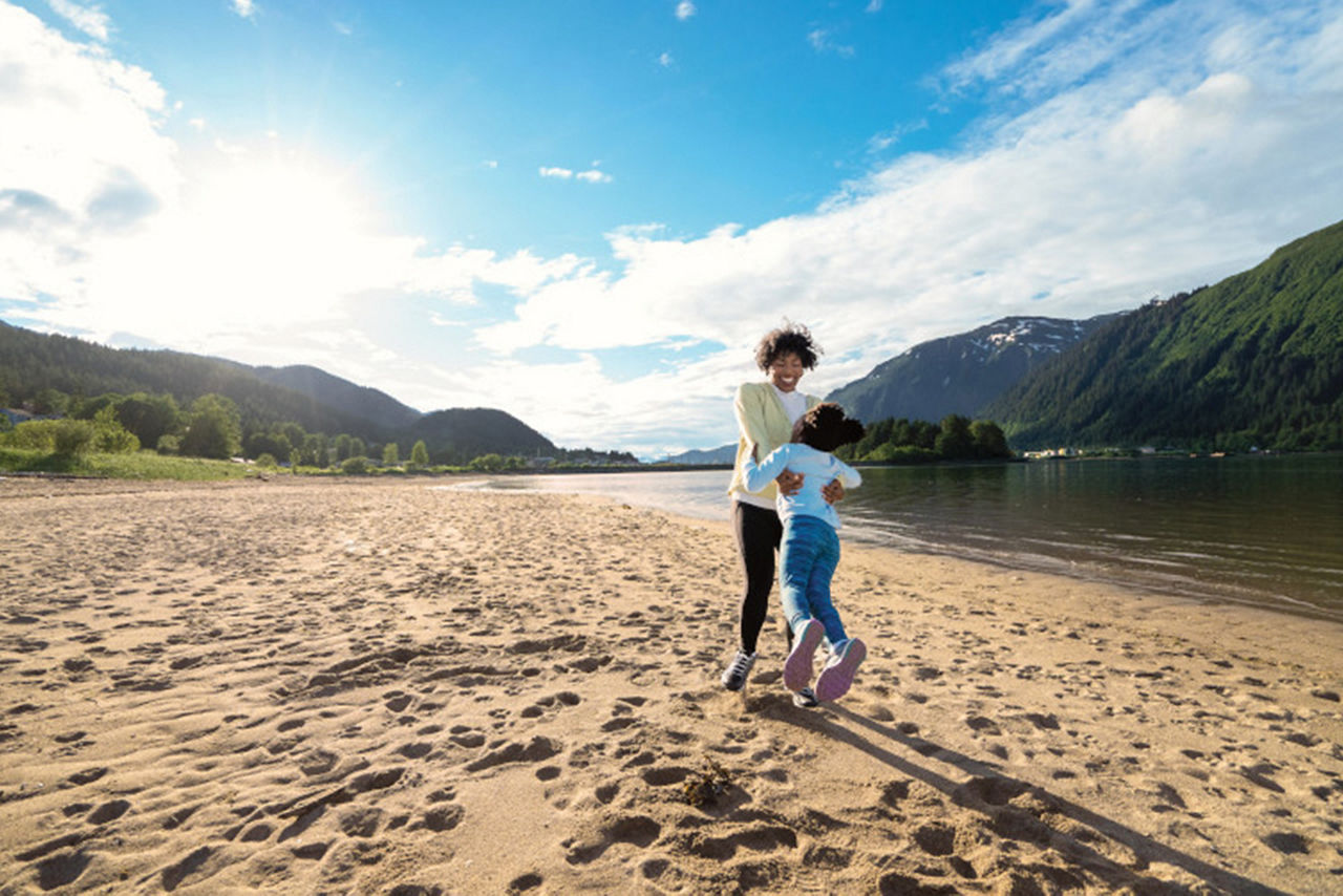 Mother and Daughter Enjoying the Beach, Juneau, Alaska