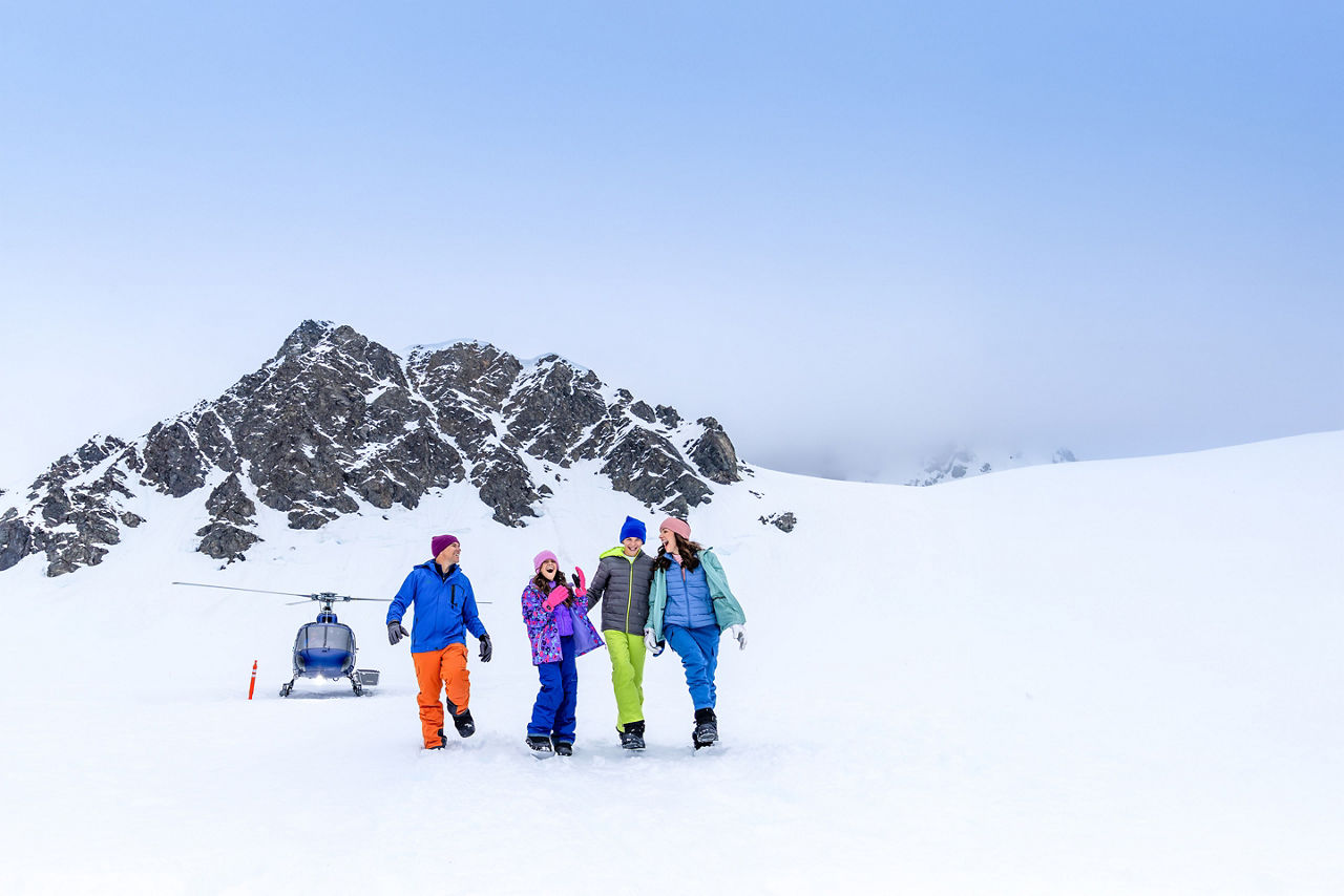 family snow helicopter knik glacier alaska excursion