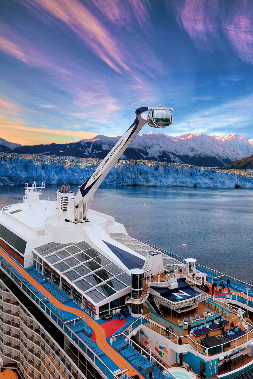 Ovation of the Seas Aerial, orange and purple sky