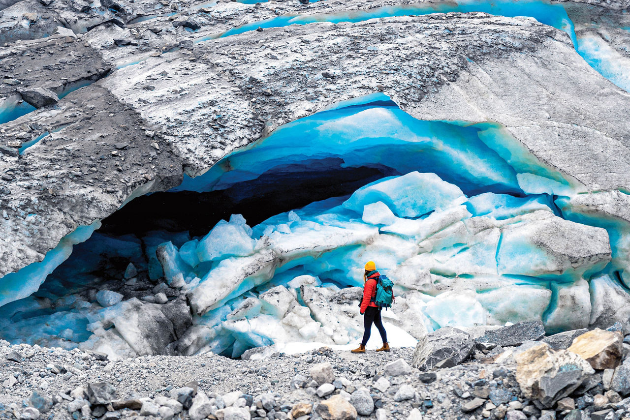 Woman hiking laughton glacier skagway alaska