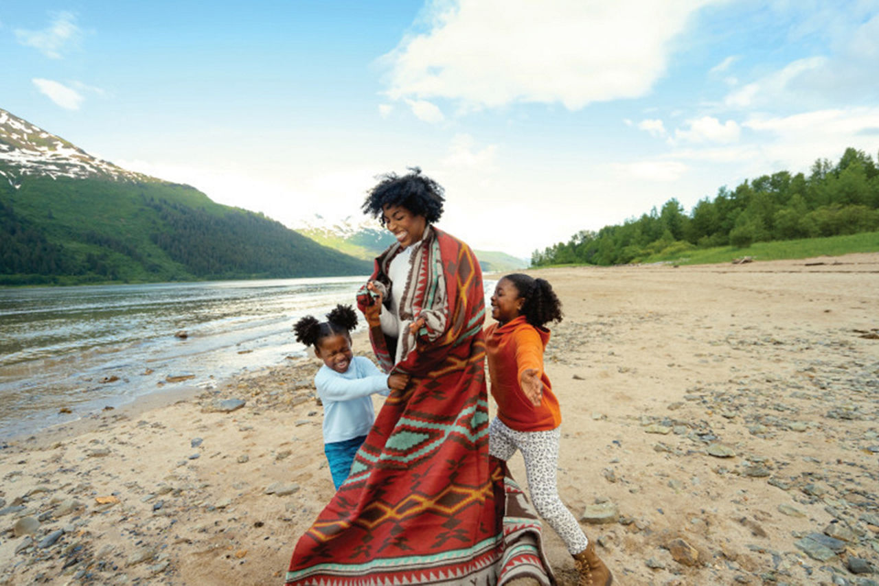 Mother and Daughters by the Beach with Blanket, Juneau, Alaska