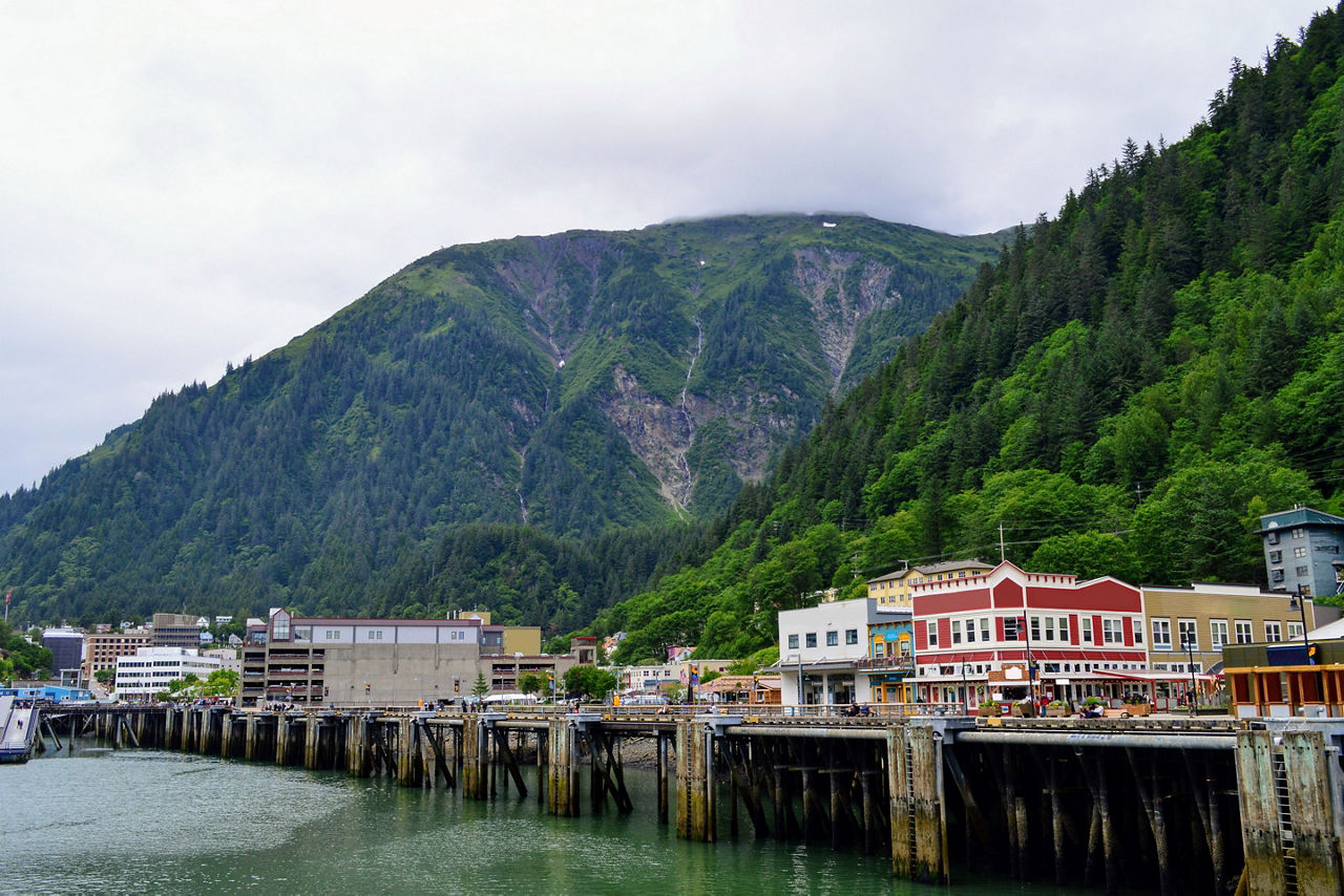 View of the Port on Cruise Ship Parking in Juneau. Alaska.