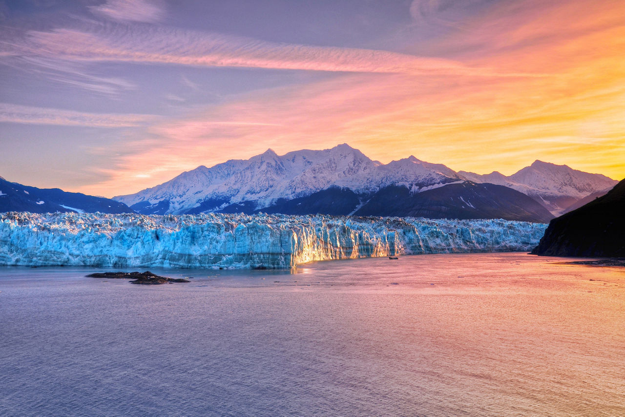 alaska hubbard glacier sunset colorful sky