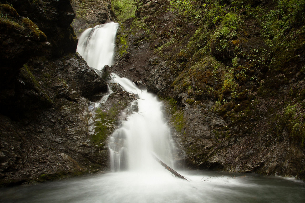 Thunderbird falls in Chugach state park near Anchorage Alaska