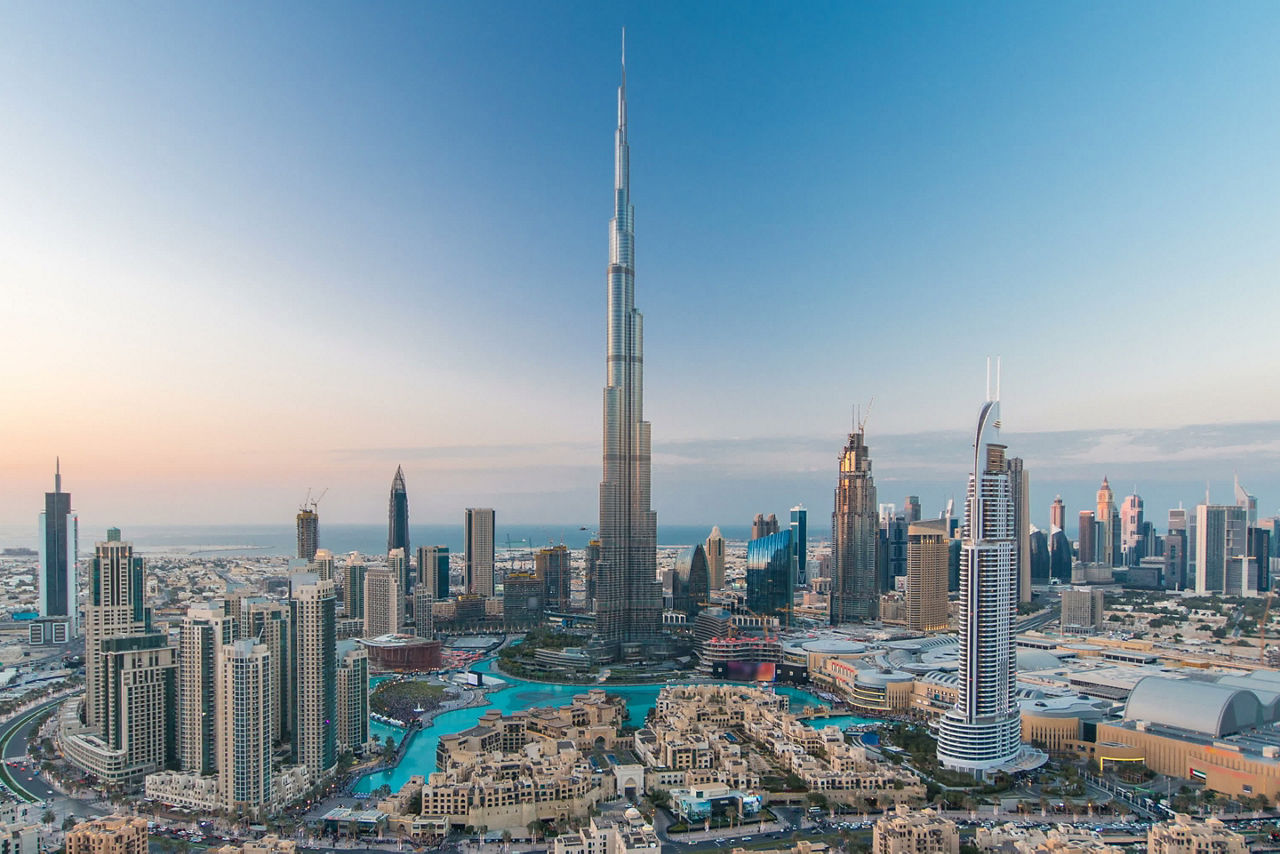 Aerial view of Downtown Dubai. Dubai