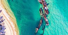 Aerial view of Tangalooma shipwrecks off Moreton island, Queensland. Australia