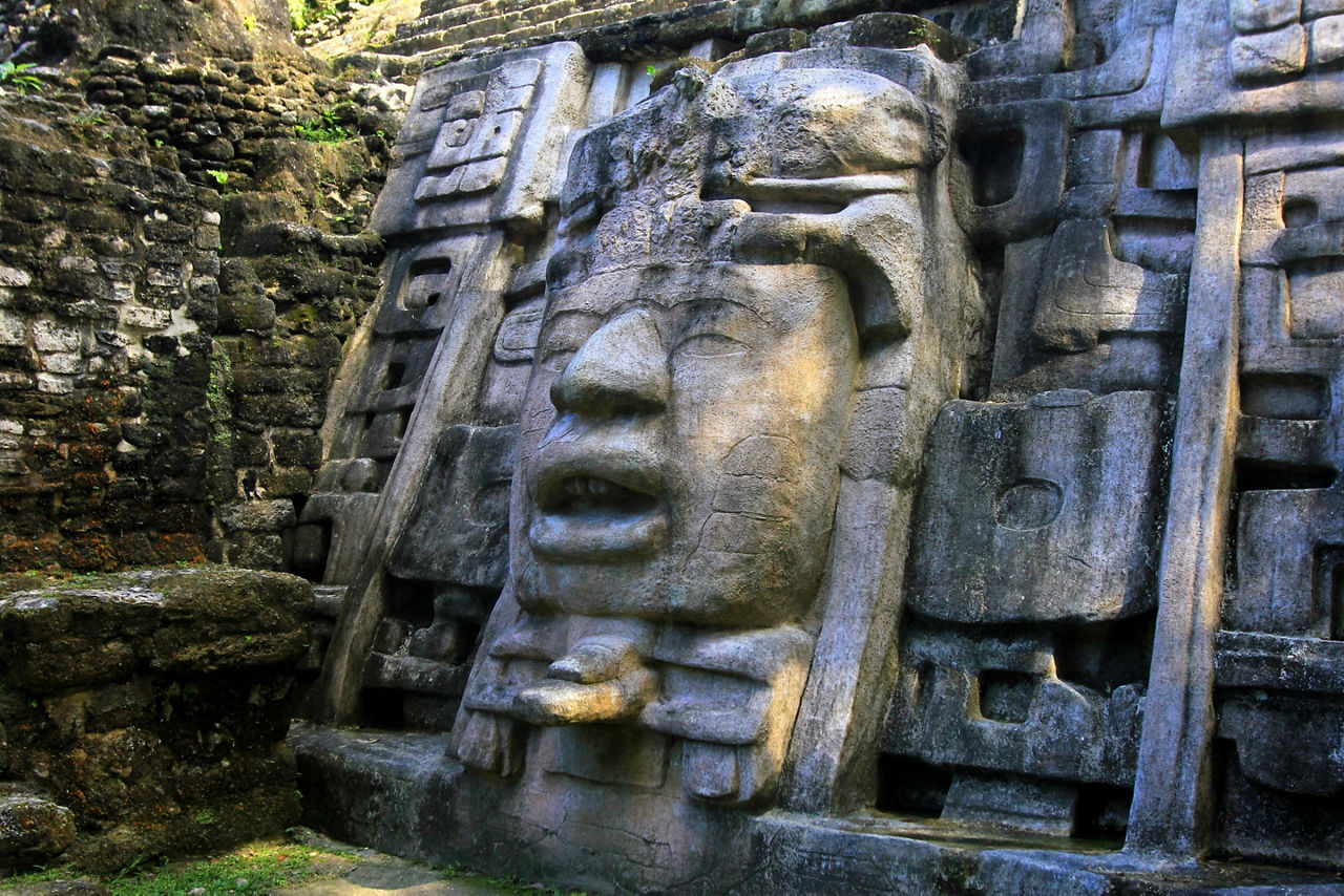 Belize Mayan Ruins Temple Statue