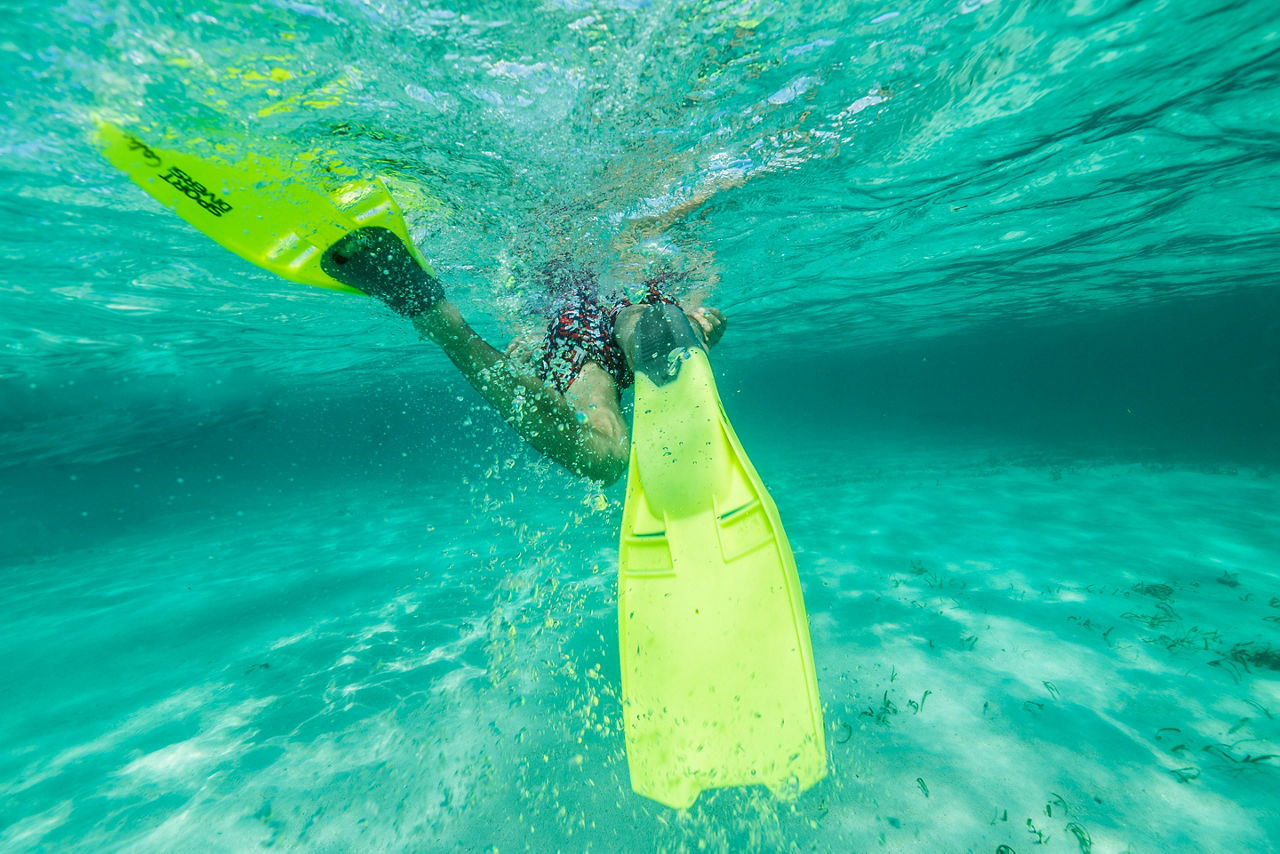 Belize, Boy Snorkeling Underwater