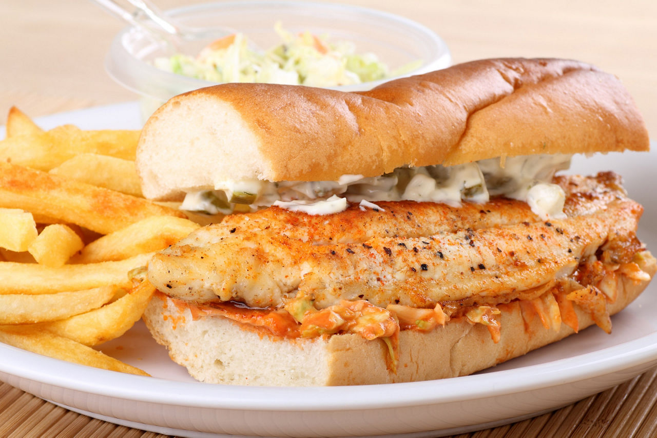 Fried Fish Sandwich Bermuda with Coleslaw and French Fries