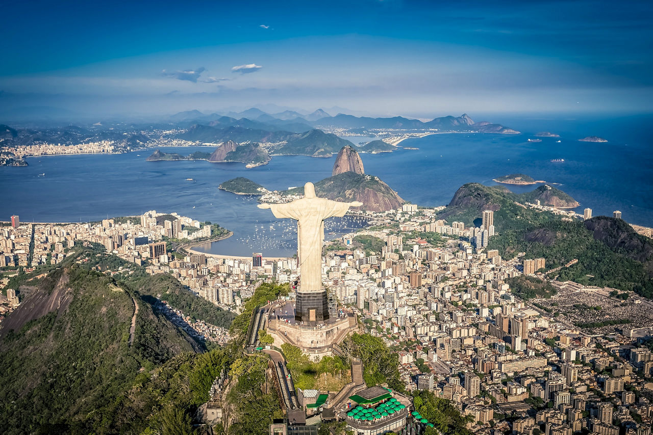 Aerial panorama view of Botafogo Bay and Sugar Loaf Mountain. Rio De Janeiro. Brazil.