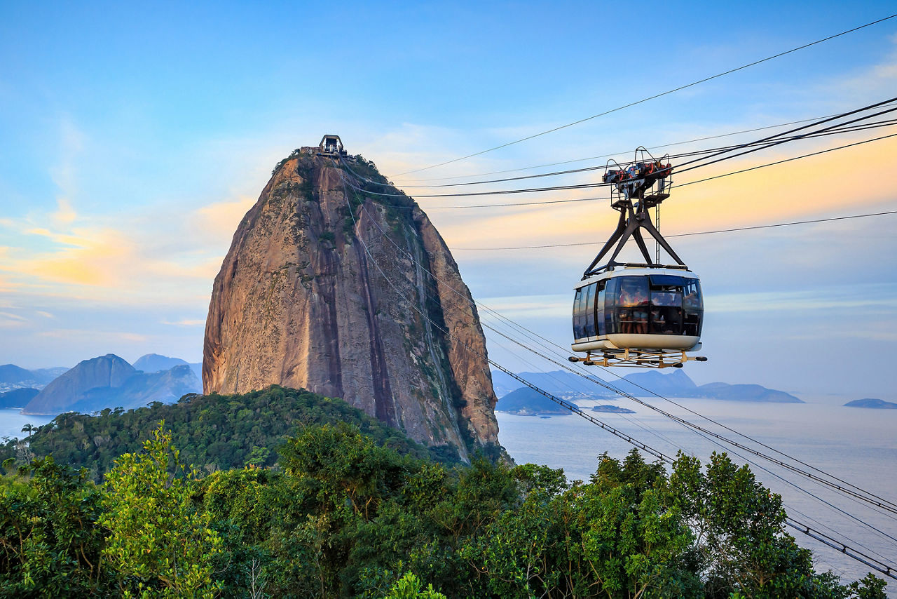 Cable car and Sugar Loaf mountain in Rio de Janeiro. Brazil.