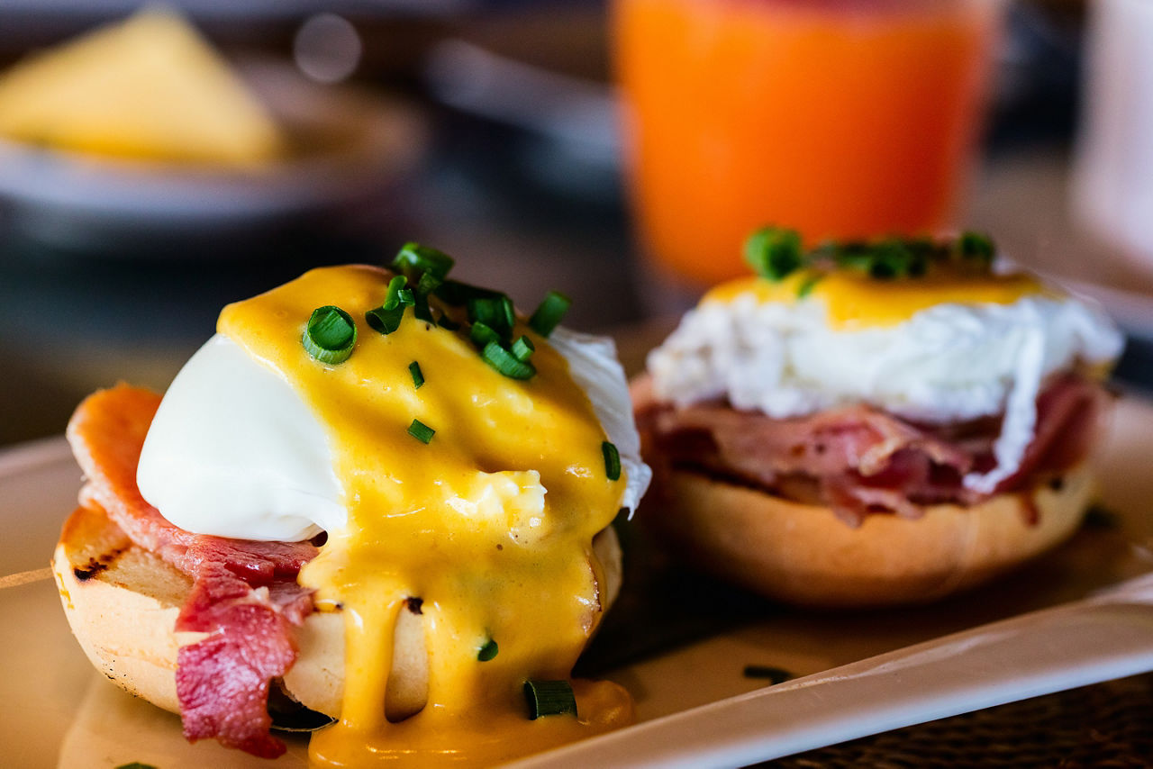 Eggs benedict and juice. Vancouver.