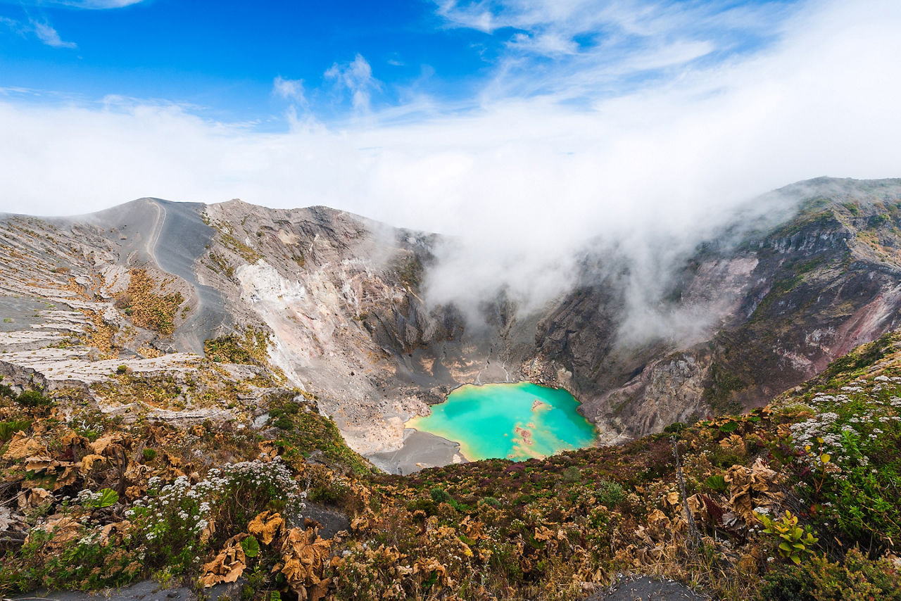 Emerald lake in the crater of the Irazu Volcano. Costa Rica.