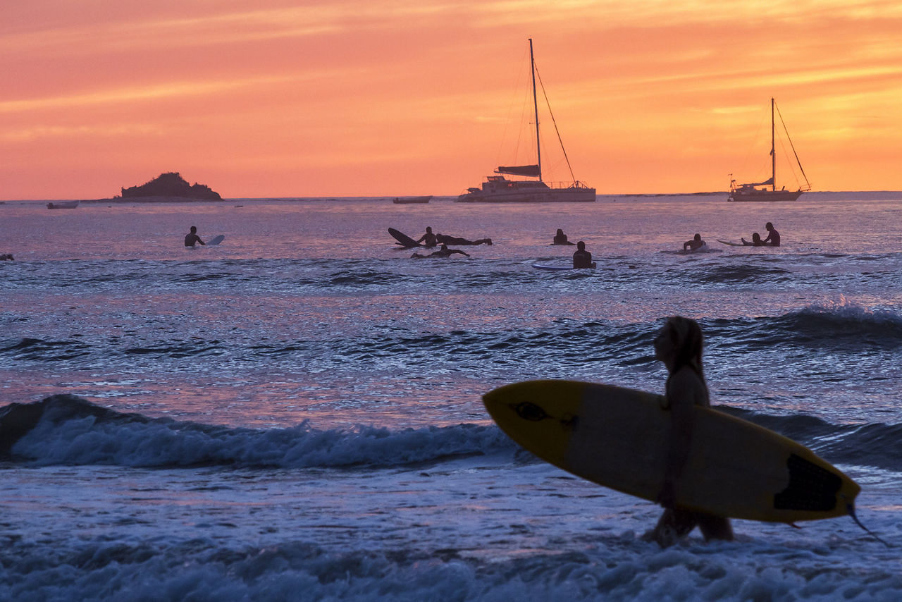 Silhouette of a surfer in Costa Rica