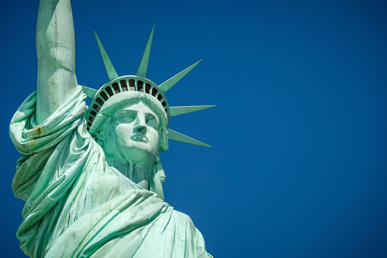 Close Up of Lady Liberty on Ellis Island