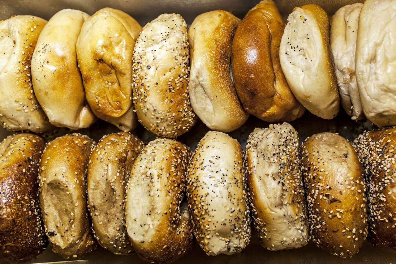 Box of Fresh New York Bagels made with NY Water, New York.
