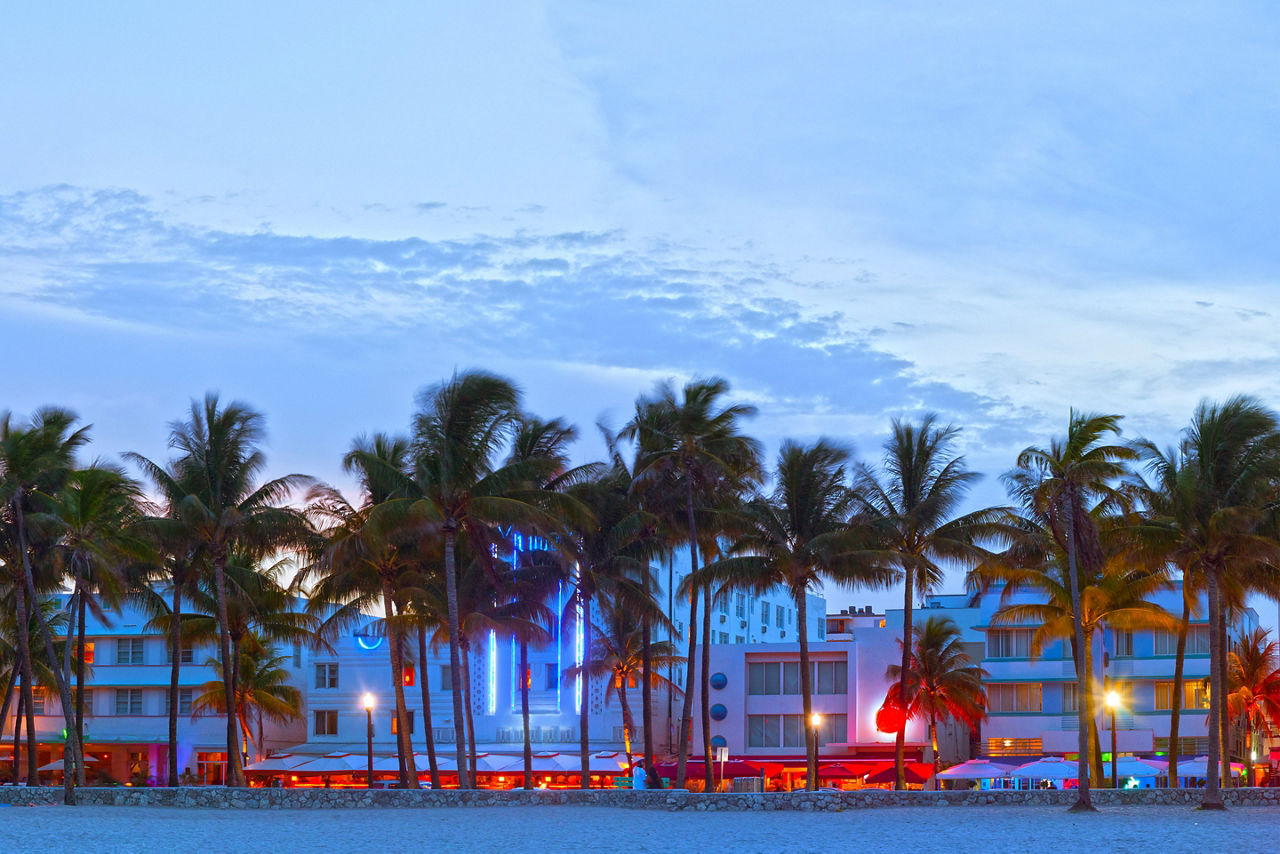 Miami Beach Ocean Drive Sunset Palm Trees
