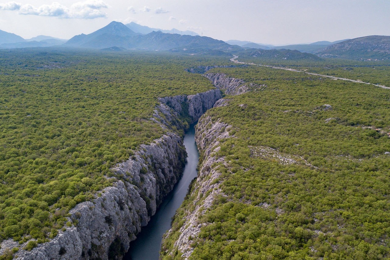 The Cetina River is entrenched into one of the deepest and narrowest canyons in the world. It is positioned in the central Dalmatia, Croatia, close to Omiš.