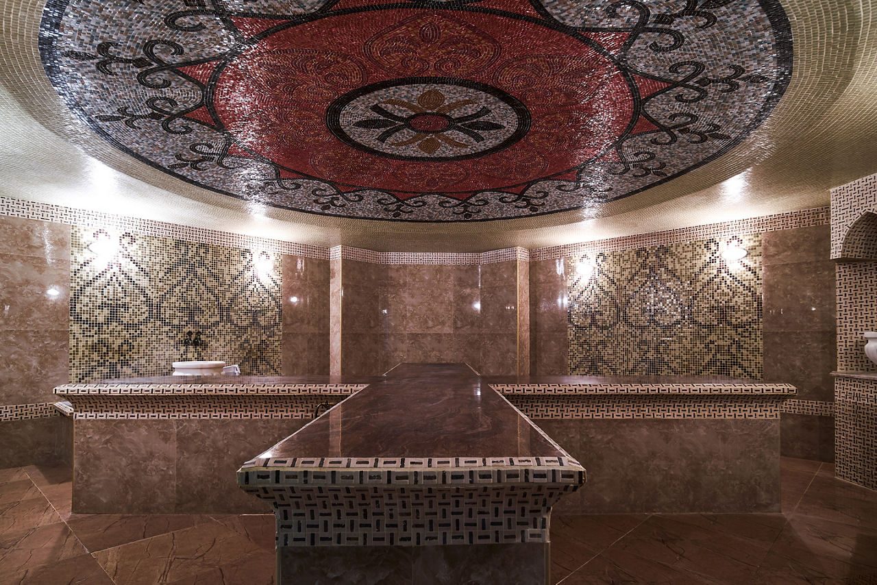 Interior of luxury Turkish bathhouse hammam spa. Turkey