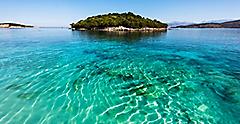 Ksamil Beach - Idyllic little island surrounded by incredible turquoise lonian sea, Ksamil, Albania