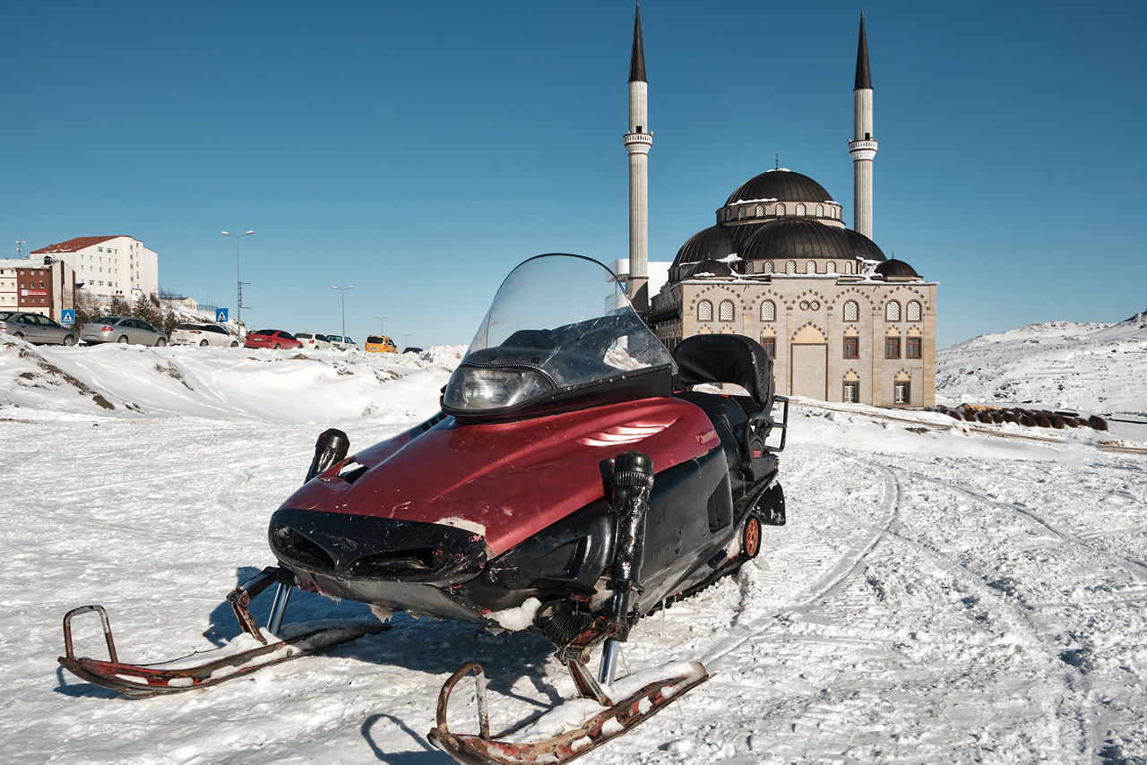 Snowmobile Ride by Mosque in Erciyes Turkey