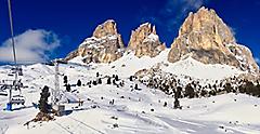 Winter Panorama Ski Slope Snowy Rock Italian Alps Selva Di Val Gardena Italian Dolomites