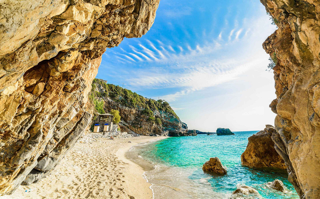 Corfu Cave Beach Rock Greece
