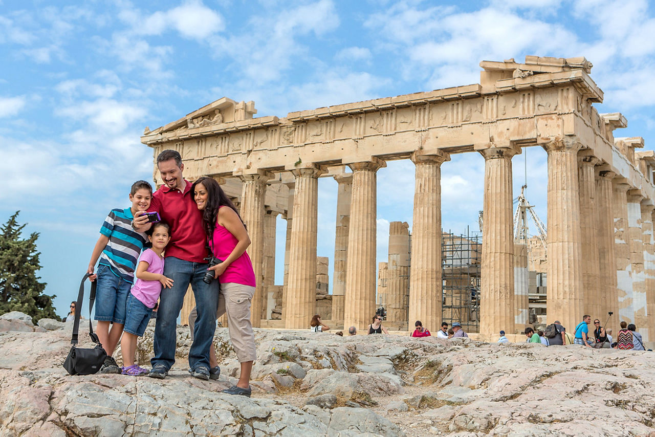 Greece Athens Family Selfie with Greek Temple in the Background