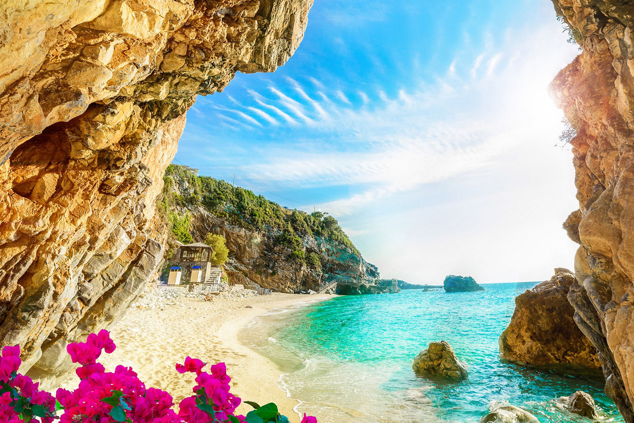 Greece Corfu Beach Cliffs Blue Ocean