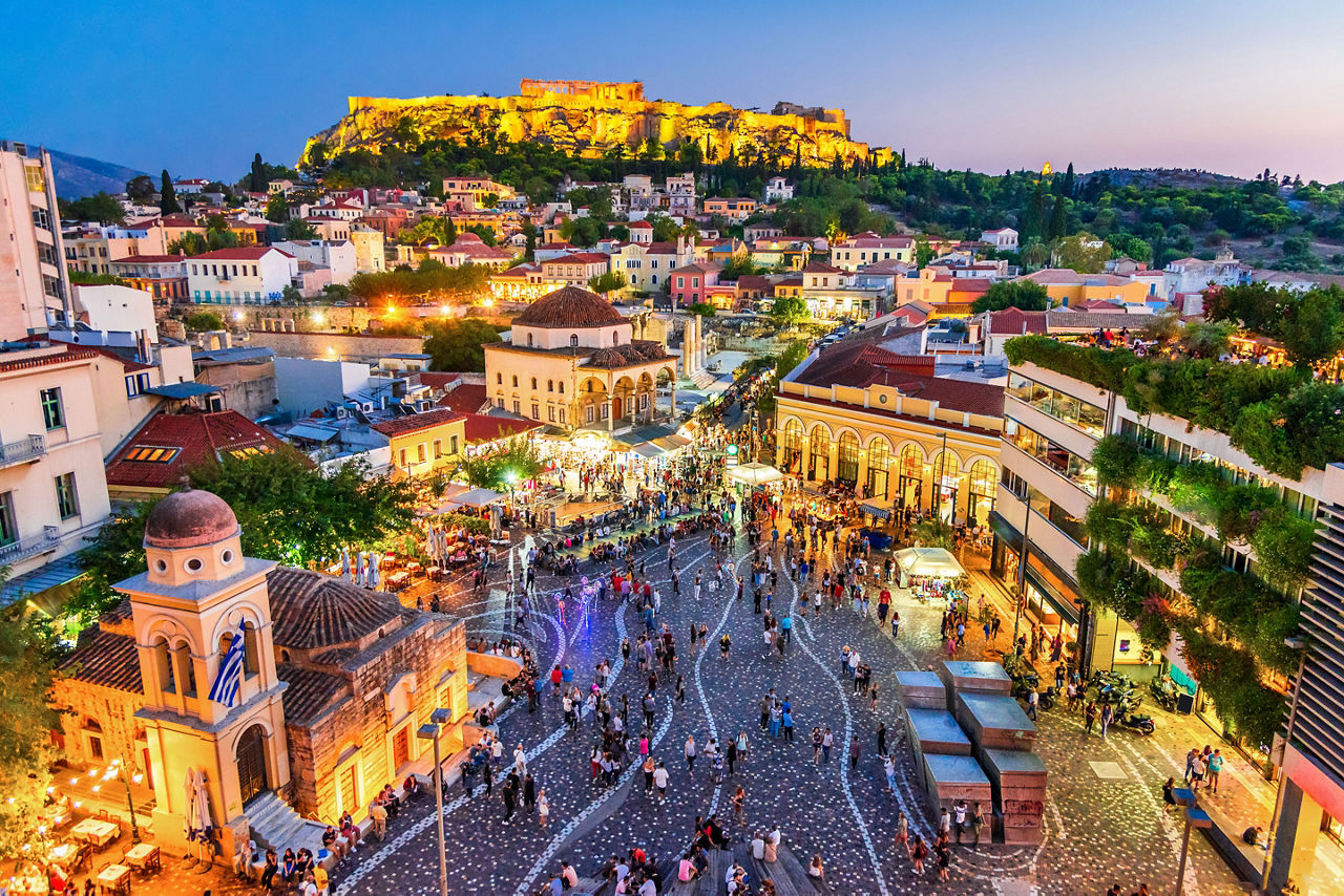 Nightime Plaza in Athens, Greece