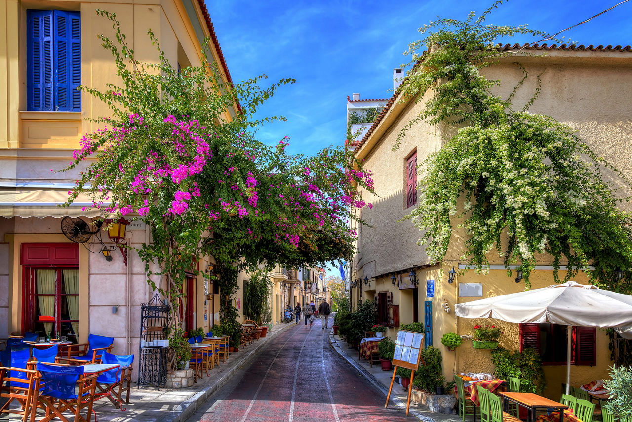 Plaka,an old historical neighbourhood of Athens, clustered around the northern and eastern slopes of the Acropolis,known as the "Neighbourhood of the Gods"