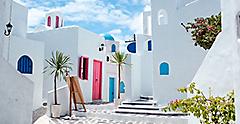 Travel mediterranean aegean of traditional cycladic Santorini white houses