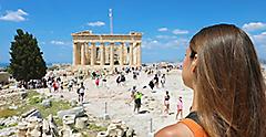 Tourist looking at the Parthenon. Athens, Greece.