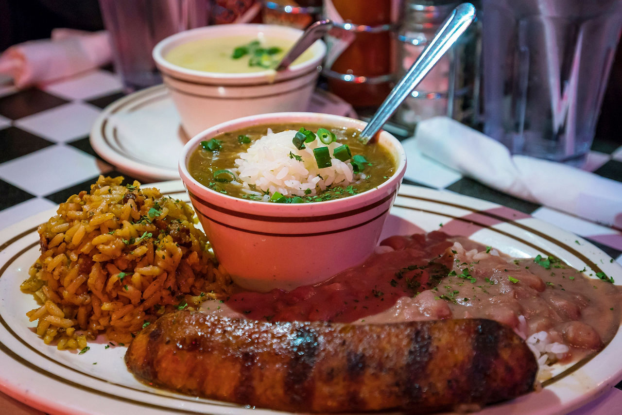 New Orleans Jambalaya Red Beans and Rice Traditional Plate