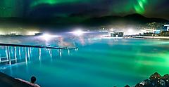 A wonderful view of the Blue Lagoon under the northern lights.