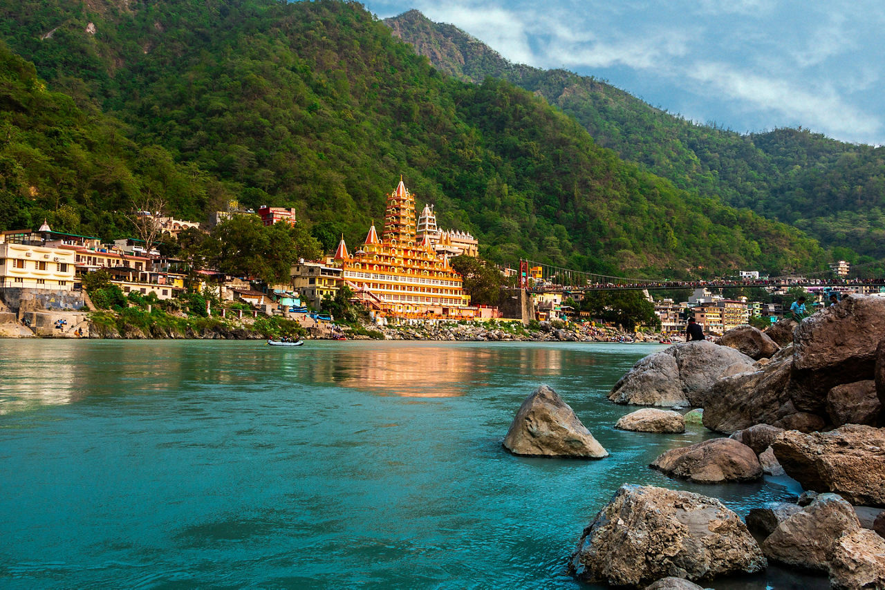 view of the birthplace of yoga, the Ganga river. Rishikesh, India