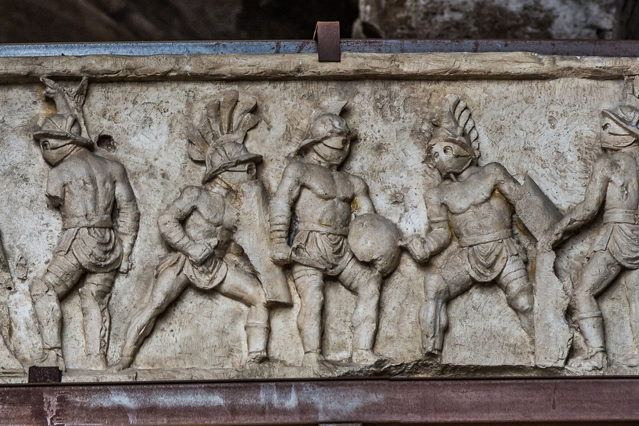 Art of the Roman gladiators of the Colosseum. Rome, Italy