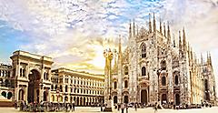 Cathedral Duomo di Milano and Vittorio Emanuele gallery in Square Piazza Duomo at sunny morning, Milan, Italy