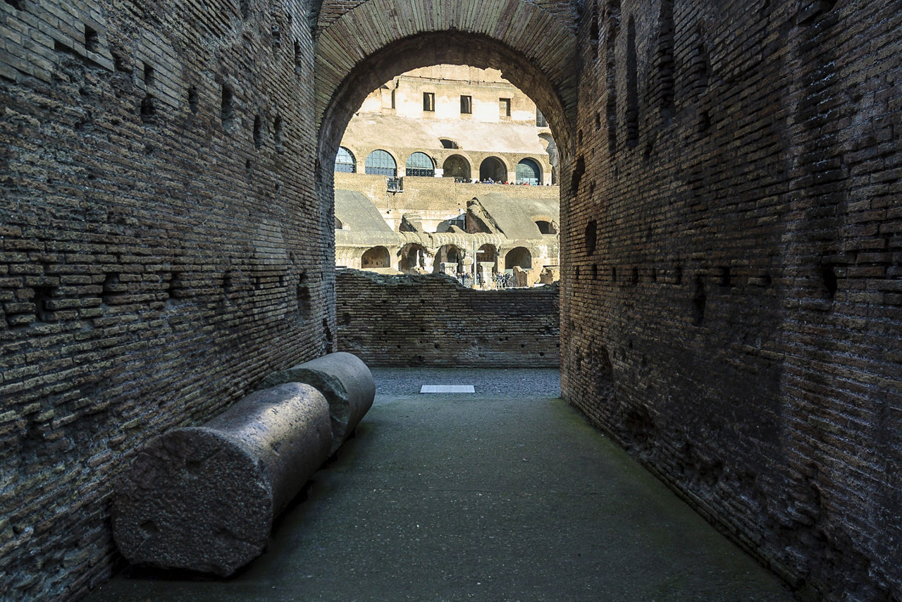 View of the hallways of the Roman Colosseum. Rome, Italy