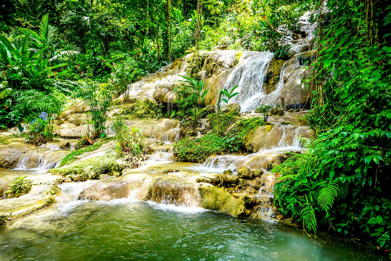 Konoko Falls seen while on a Waterfall Cruise Excursion, Jamaica.