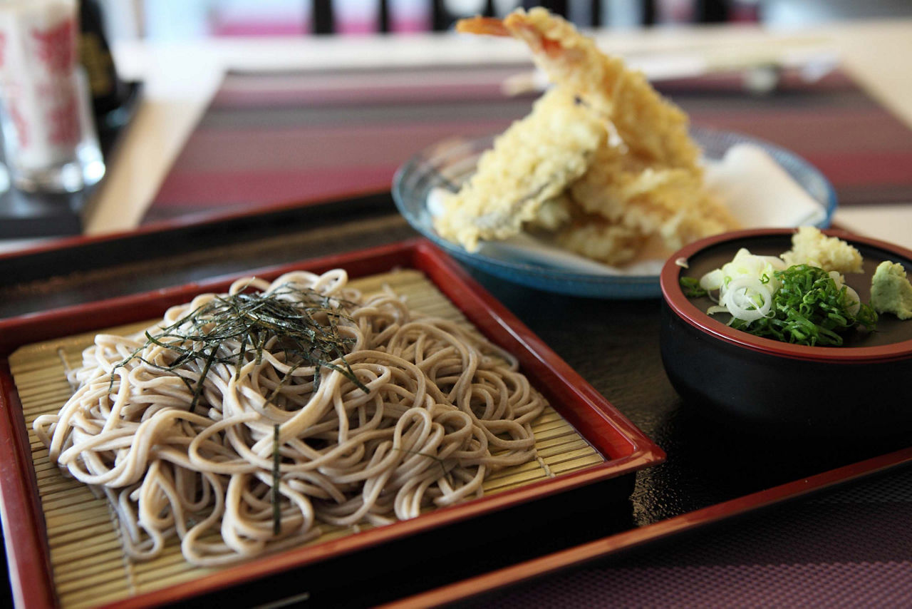 Japanese Noodles with Fried Shrimp