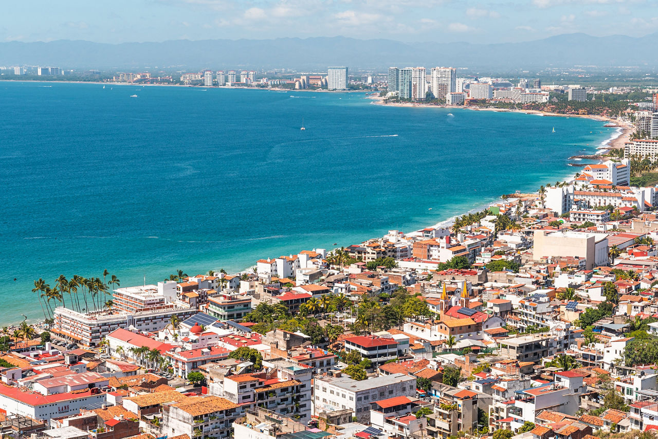 Aerial view of the city and bay of Puerto Vallarta. Mexico