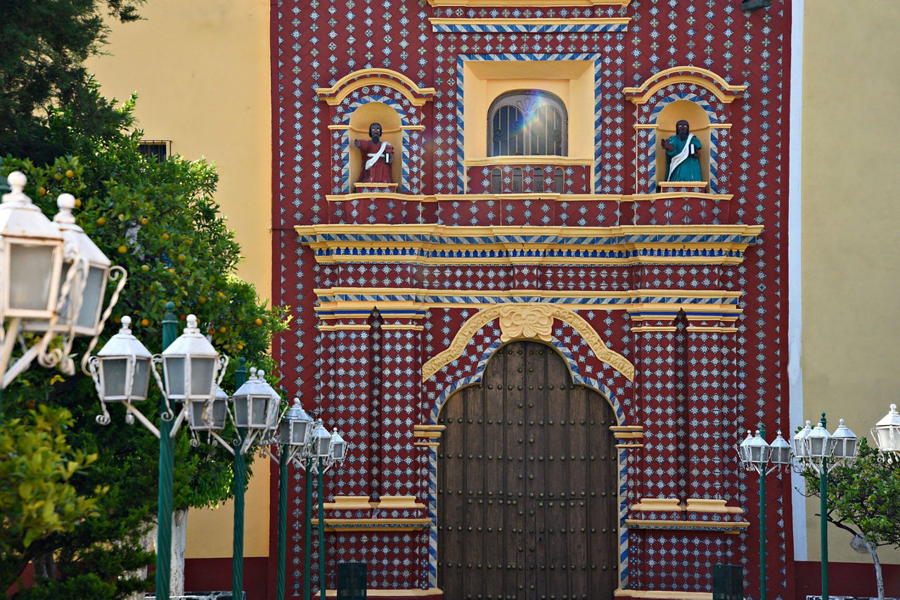 Facade View of the Architecture of Santa Maria Tonantzintla Church in Cholula, Puebla Mexico